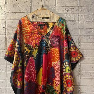 Vintage Muumuu Kaftan One Size Vibrant Satin V Neck